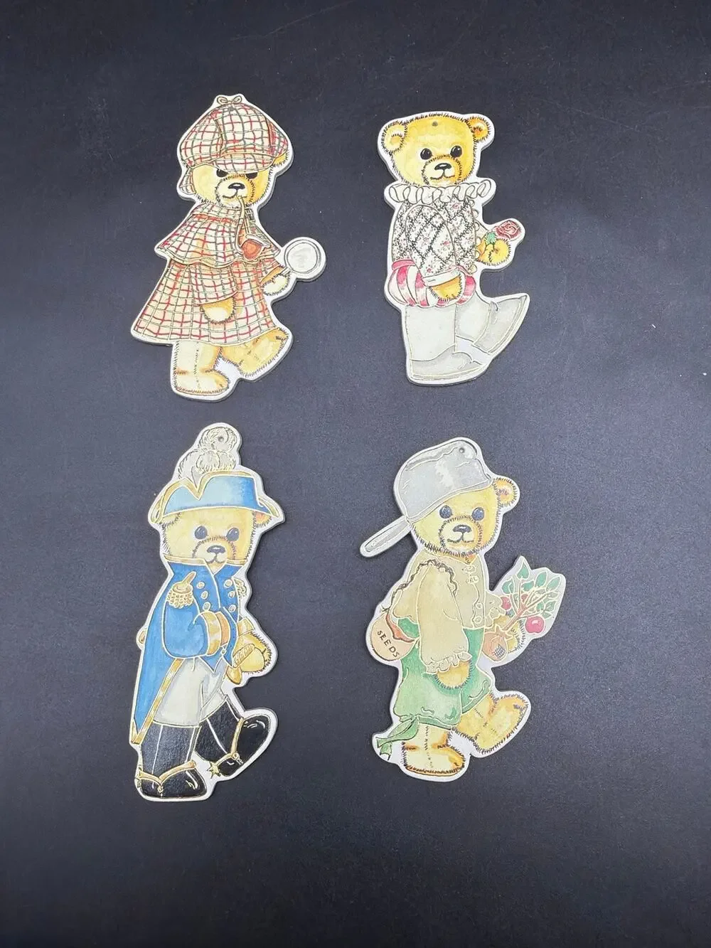 Vintage 1991 B Shackman Smithsonian Teddy Bear Die Cut Ornaments Lot 4 Christmas